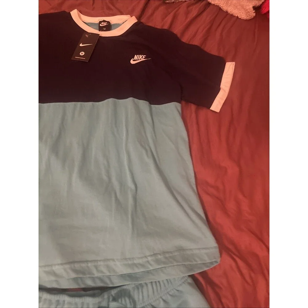 Nike Men's Medium Blue / Light Blue T-Shirt and Drawstring Shorts Set